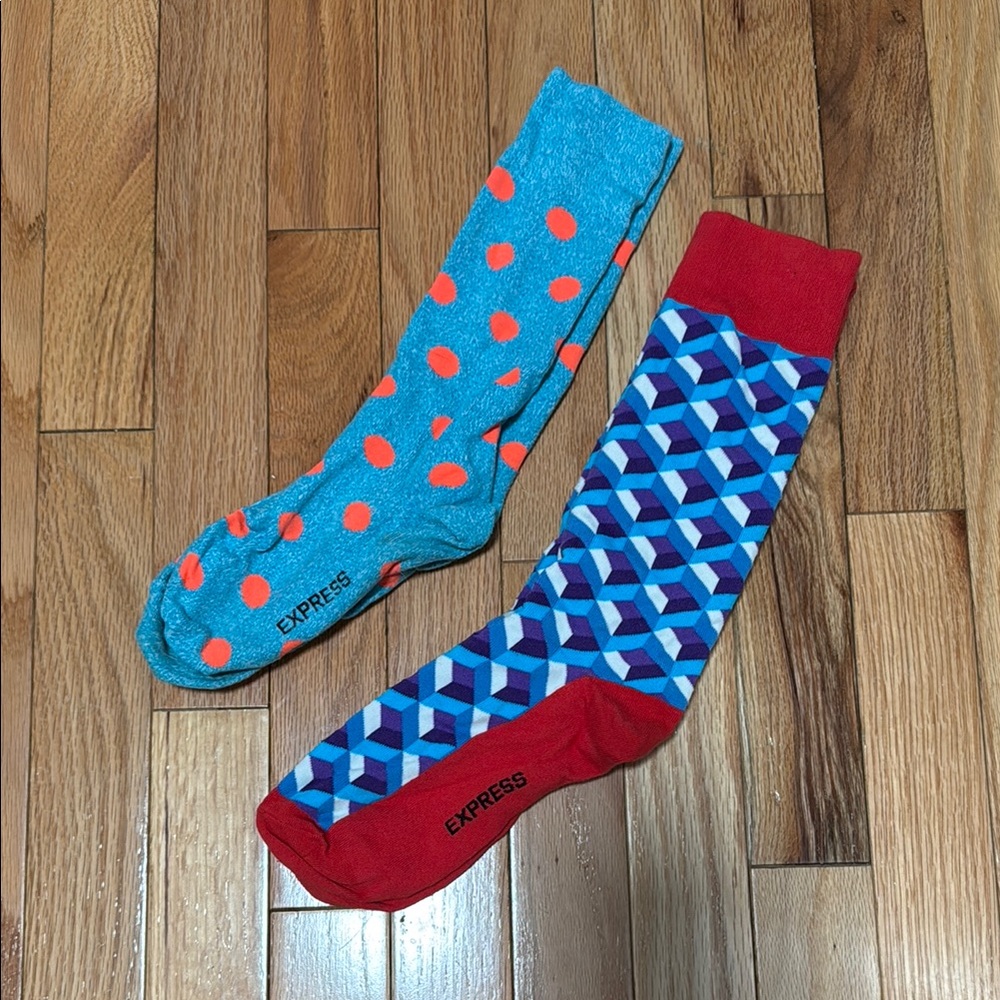 Express Casual Socks Blue and Red Vibrant Patterns
